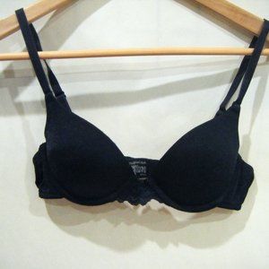 Gilligan & O'Malley Black Push Up Plunge Bra Underwire Mesh Sides 34A